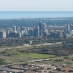 Aerial image of downtown Mississauga city.